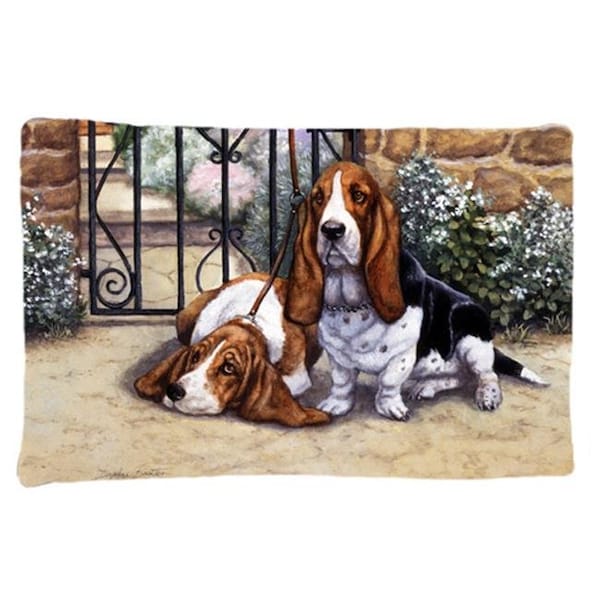 Carolines Treasures Carolines Treasures BDBA0312PILLOWCASE Basset Hound at the Gate Fabric Standard Pillowcase BDBA0312PILLOWCASE - main